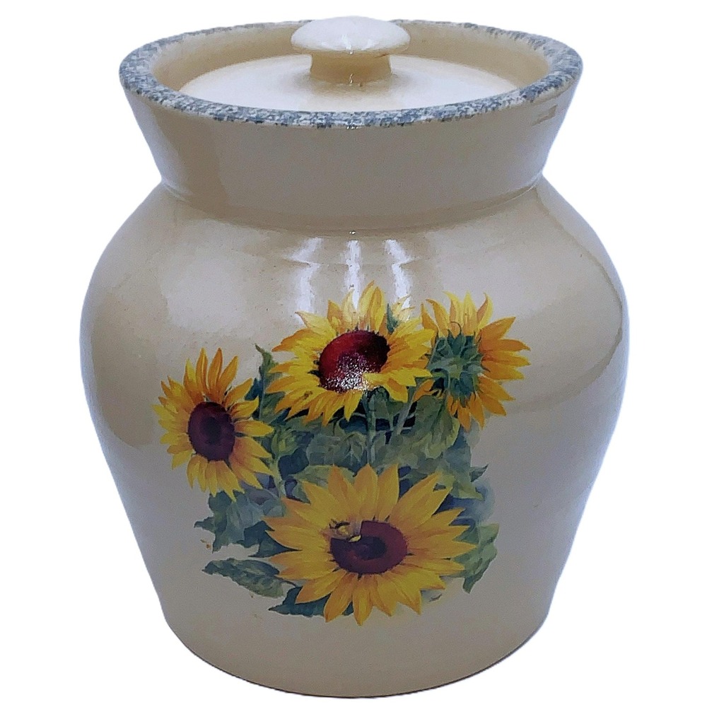 8" Casey Pottery SUNFLOWER and BEE Canister Marshall TX Turned Clay Pottery Vtg